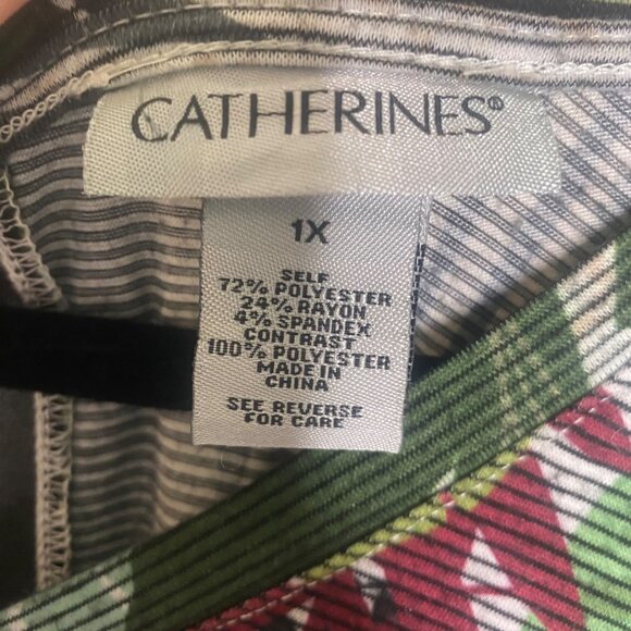 Catherines Womens Tropical Leaf Print Tunic Top 1X Plus V-Neck Asymmetrical Hem - Picture 2 of 11